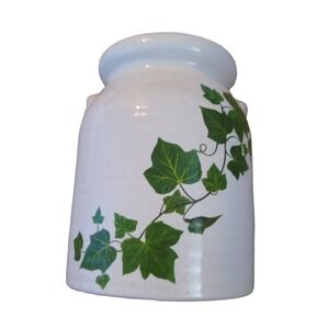 Harris Potteries Chicago Vintage Ceramic‎ Ivy Crock Utensil Holder White Green
